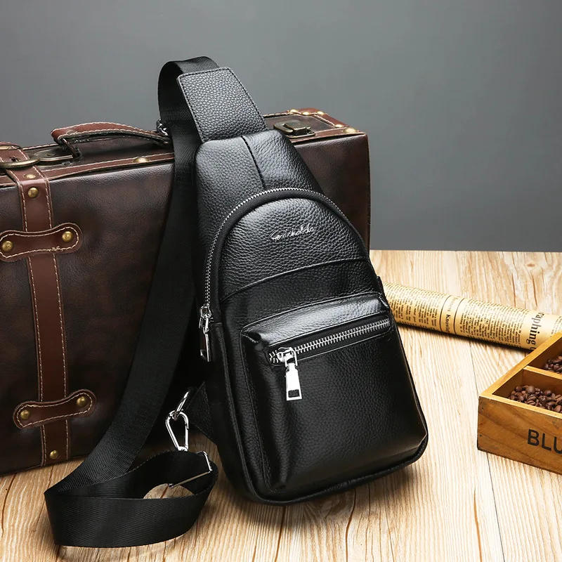 

2018 New Style Genuine Leather Business Casual Men Shoulder Cross-body Chest Pack First Layer of Leather Outdoor Sport Waist Bag