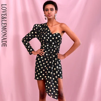 

LOVE & LEMONADE Sexy Black Tube Top Golden Dot Streamer Cross Bubble Long Sleeve Mini Party Dress LM81825-2