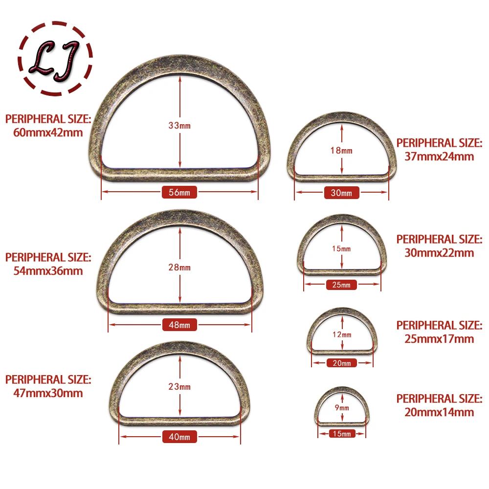 Metal D Ring Buckle 20pcs/lot 15mm/20mm/25mm/30mm/40mm silver black bronze gold type D ring Connection alloy metal shoes bags
