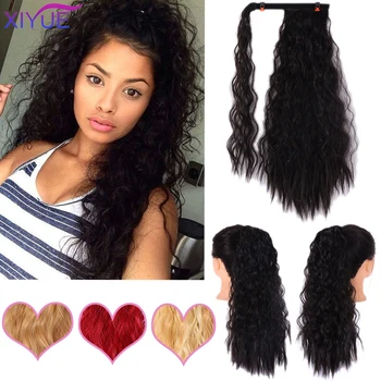 

XIYUE Long Afro Curly Magic Paste Curly Ponytail Synthetic Hairpiece Curly Ponytail Corn Curly Wave Clip in Hairpiece Headwear