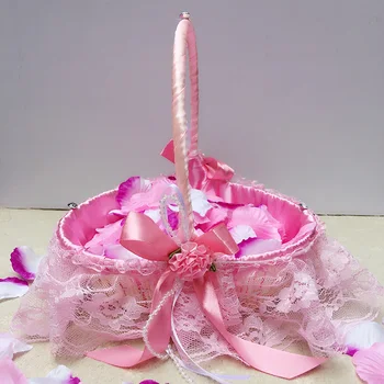 

2 PCS BRIDAL WEDDING FLOWER GIRL LAPTOP BASKET FLOWERS PETALS CREATIVE LOVE LACE BRIDESMAID BASKET