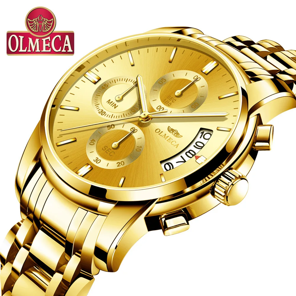 Best Quality  Olmeca Watch Men Multi-functional Quartz Three-Eyed 6-Pin Waterproof Steel Belt Couple Watch Clock 