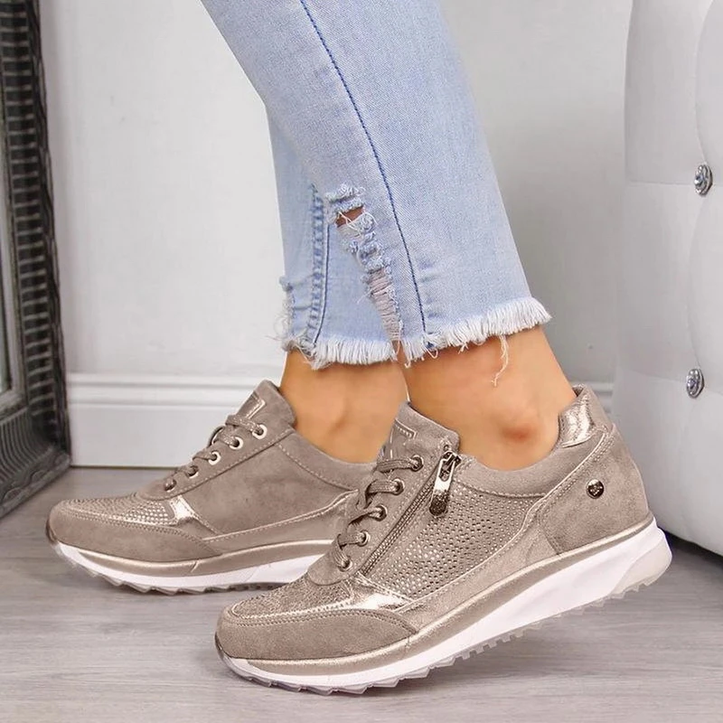 Zapatillas De deporte para Mujer, zapatillas De correr De tacón grueso elásticas con cremallera, zapatillas De plataforma cuero, Zapatos De Mujer 2019|Zapatos vulcanizados de mujer| - AliExpress