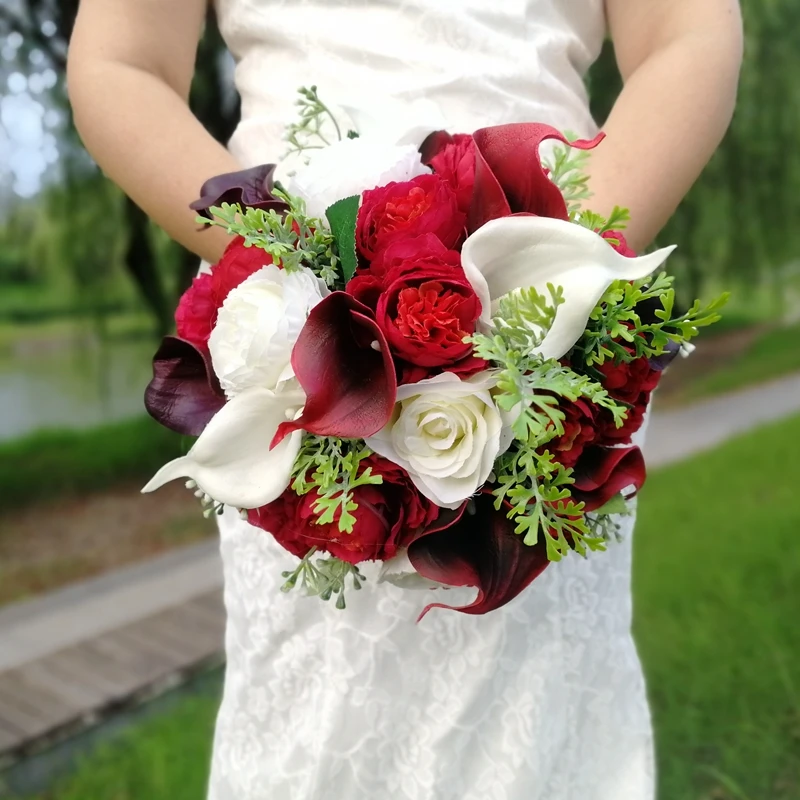 Красные Свадебные цветы Свадебные букеты круглые свадебные букеты букет де марияж Роза