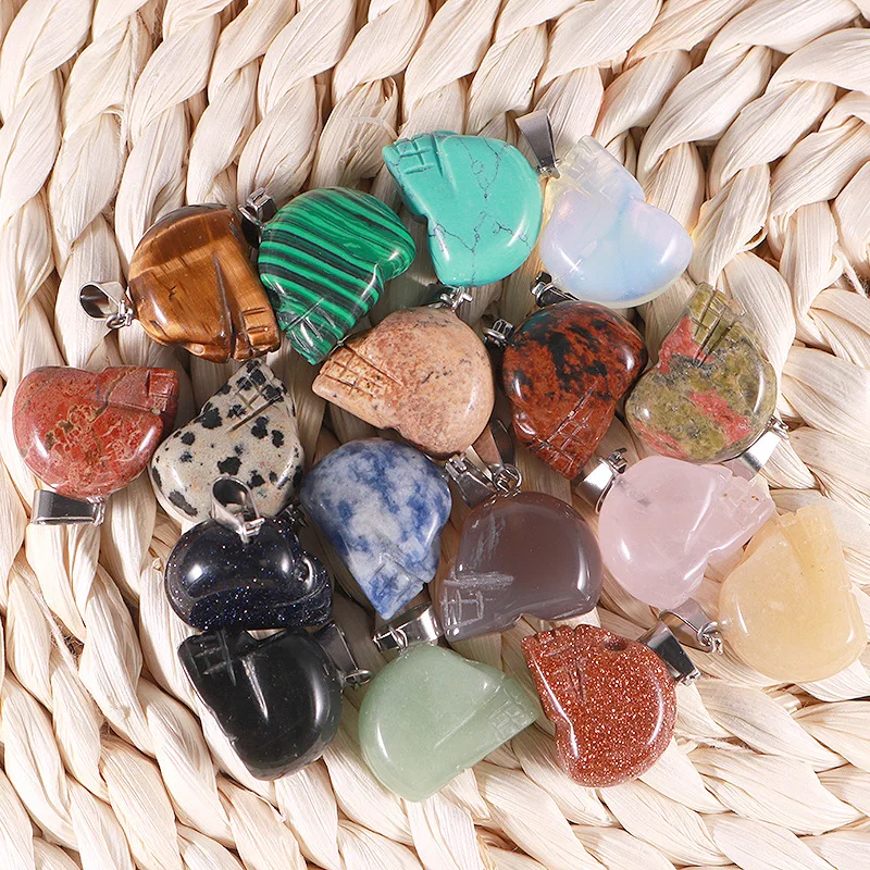 Natural Crystal Stone Skull Pendants Opal Rose Quartz Tiger's Eye Pendant Charms For Diy Earrings Necklace Jewelry Making