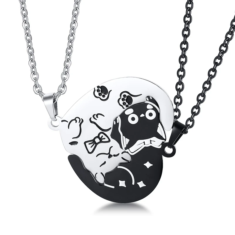 Vnox милые его и ее ожерелья для пар нержавеющая сталь любимая кошка кулон Colar подарки бесплатно O цепи 20" - Окраска металла: CN-113BS