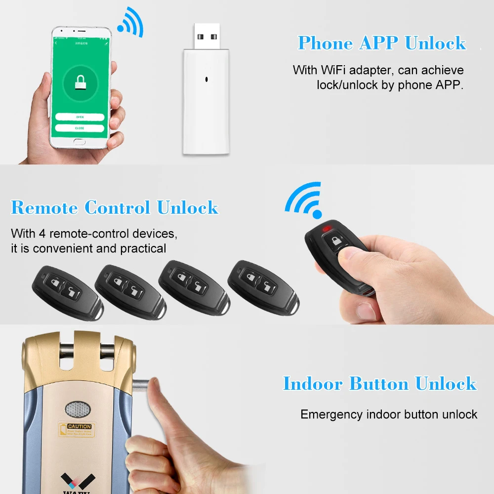 

4pcs Remote Controllers Smart Door Lock WiFi Electronic Lock Invisible Keyless Entry Door Lock Zinc Alloy Metal iOS Android APP