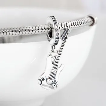 

Authentic S925 Dangle Charm Music Guitar Pendant Bead fit Lady Bracelet Bangle Girl Birthday Gift Clear CZ