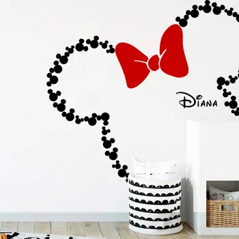 

Disney Minnie Mouse Ears With Bow & Custom Baby Name Vinyl Wall Sticker For Kids Room Bedroom Accessories Home Decor 0310