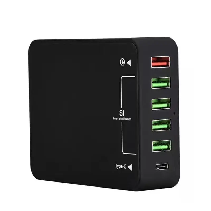 Тип usb C Зарядное устройство для зарядки нескольких(например, iPhone, IPad, Android быстрой зарядки 3,0 путешествия настенная Зарядная Станция 6-Порты и разъёмы с штепсельная вилка стандарта США