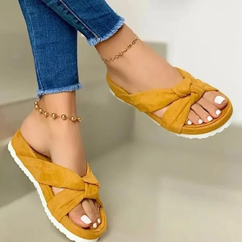 Женские шлепанцы из флока на платформе повседневные с открытым носком плоской