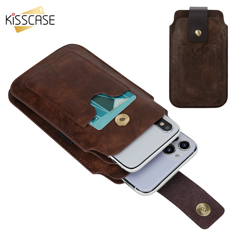 6.4"- 4.7" Waist Bag Double Pocket Phone Case For iPhone 12 Pro 11 XR Retro PU Leather Pouch Cover Vertical Belt Holster Wallet |