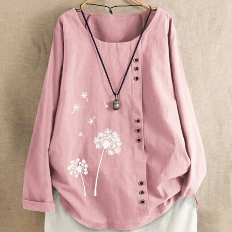 

Spring Womens Boho Baggy Blouse 2019 Ladies Autumn Long Sleeve Floral Shirt New Women Loose Top Casual Daily Crew Neck Blouse