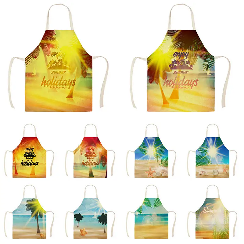 Women Kitchen Apron Cotton Linen Summer Cool Sleeveless Chef Cooking Aprons Kitchen accessories WQ1557