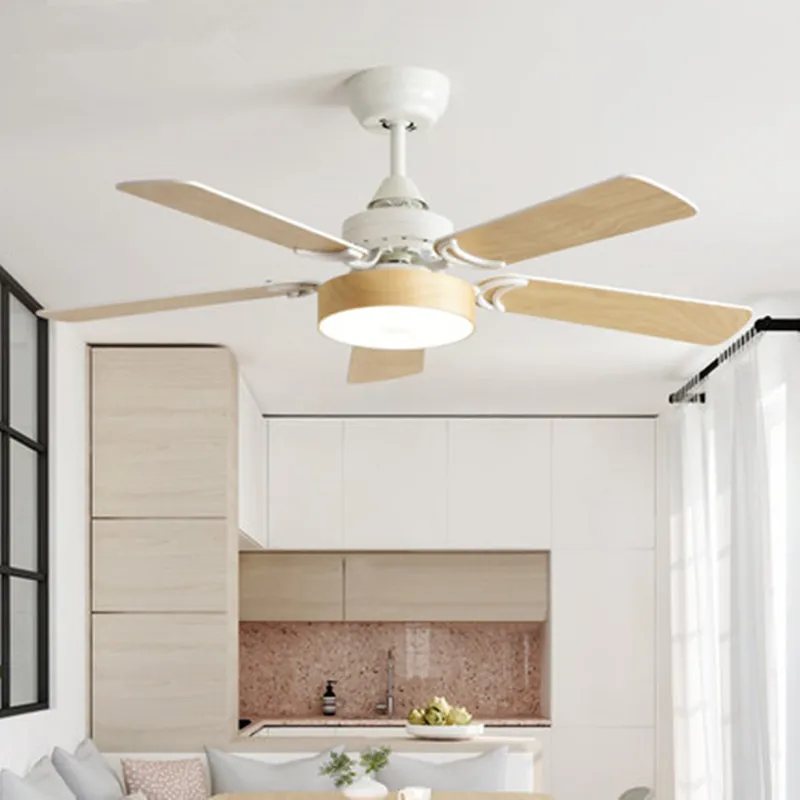 

Modern 220V LED Ceiling Fan For Living Room Ventilador de techo Wooden Ceiling fans with 5 Blades Lighting Fixture