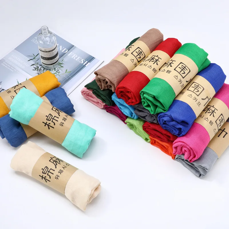 Cotton Linen Scarves Solid Color Cape Shawl Ultra Luxury Brand Muslim Hijab Muffler Scarf Candy Color Womens Scarves