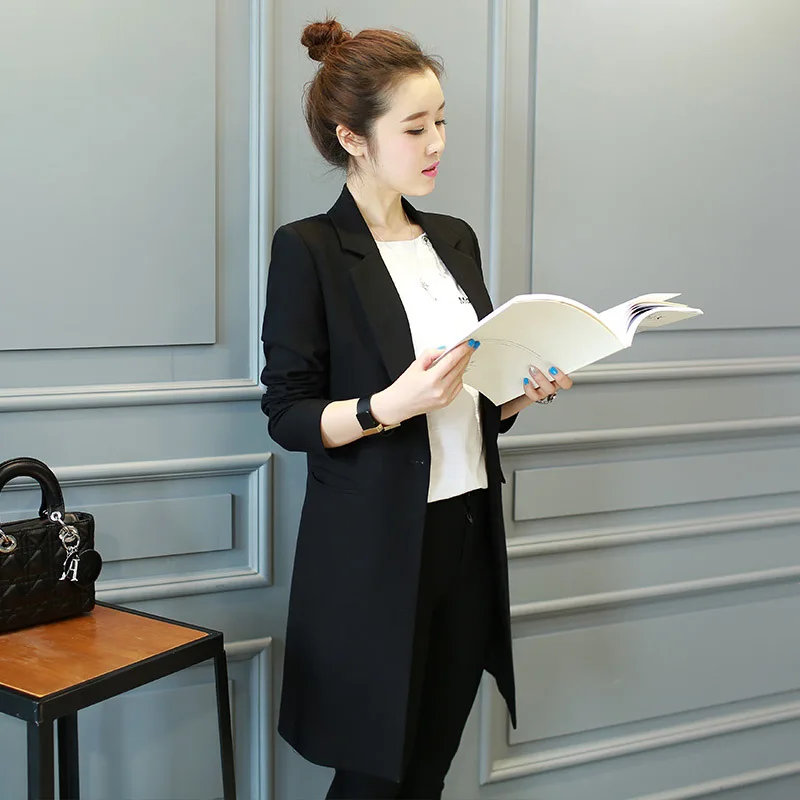 

2018 Autumn Korean-style Mid-length Slim Fit Slimming Long Sleeve Large Size Black And White with Pattern Small Suit Coat Women'