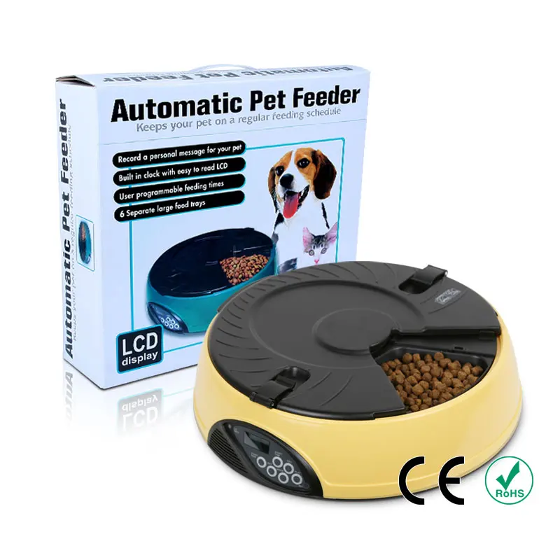 6 meals Automatic pet feeder cat dog feeding tray LCD display supplies