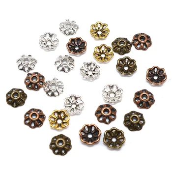 

Wholesale 8mm 200pcs Tibetan Silver Plated Flower Beads End Caps Zinc Alloy Bead Caps Charms for Jewelry Making Supplies