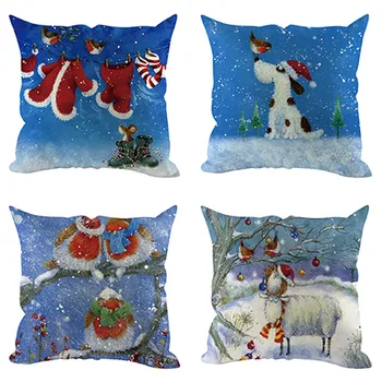 

4Pcs Christmas Pillow Case Christmas Landscape Cartoon Creative Cushion Cover Home Sofa Table And Chair Decoration #0917