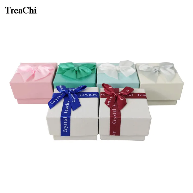 24Pcs/lot Quality Papper Jewelry Display Box Fashion Color Ring Jewelry Storage Organizer Ribbon Gift Box 5*5*3.8cm Wholesale