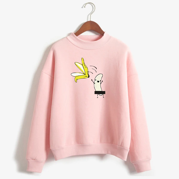 

2019 Banana cat pink women's sweatshirt No cap character print casual pullover cute short coat long sleeve O-neck shirt