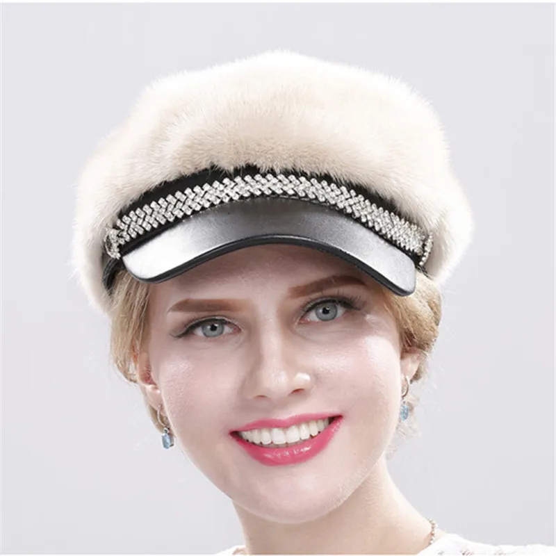 Модная женская зимняя меховая шапка, шапка из натурального меха норки, теплые бриллиантовые кепки, доступны разные цвета