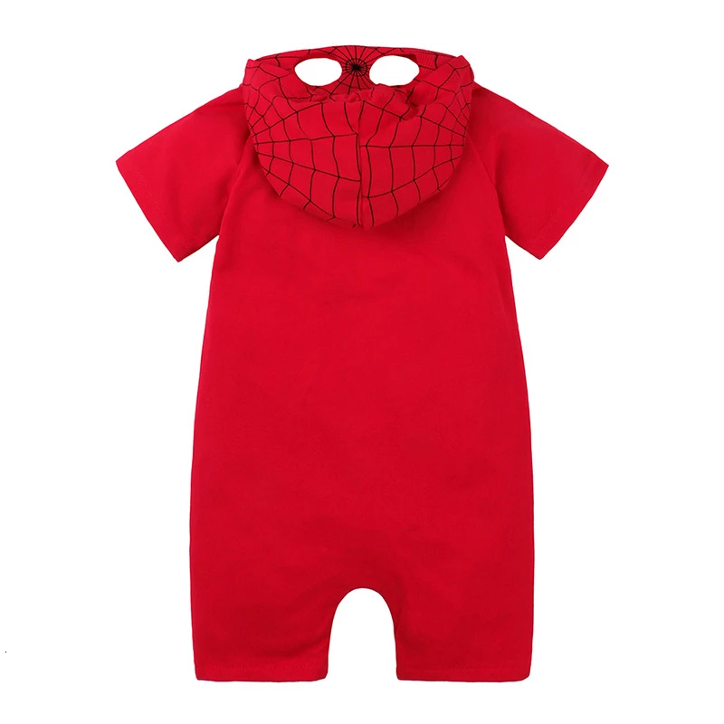 Летняя одежда для новорожденных девочек с супергероями Ropa Bebe, комбинезон с капюшоном и короткими рукавами для детей от 6 до 18 месяцев, хлопковый комбинезон для маленьких мальчиков, комбинезон, костюм