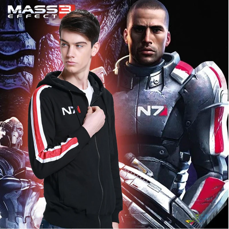 Cosplay N7 Mass Effect Zip Up Hoodie Männer Schwarz Anime Mit Kapuze Sweatshirt Frauen Embordery Fleece Dicke Warme Sweet Streetwear