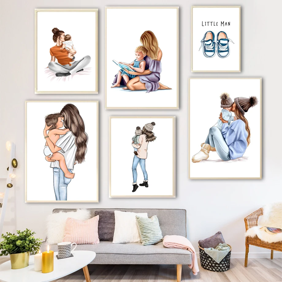 

Fashion Mother And Son Love Book Hat Shoes Wall Art Canvas Painting Nordic Posters And Prints Wall Picture For Living Room Decor