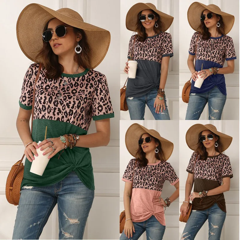 

Original Design Women's Clothing Spring and Summer 2020 New Best Selling Leopard Stitching Short Sleeve Tshirt