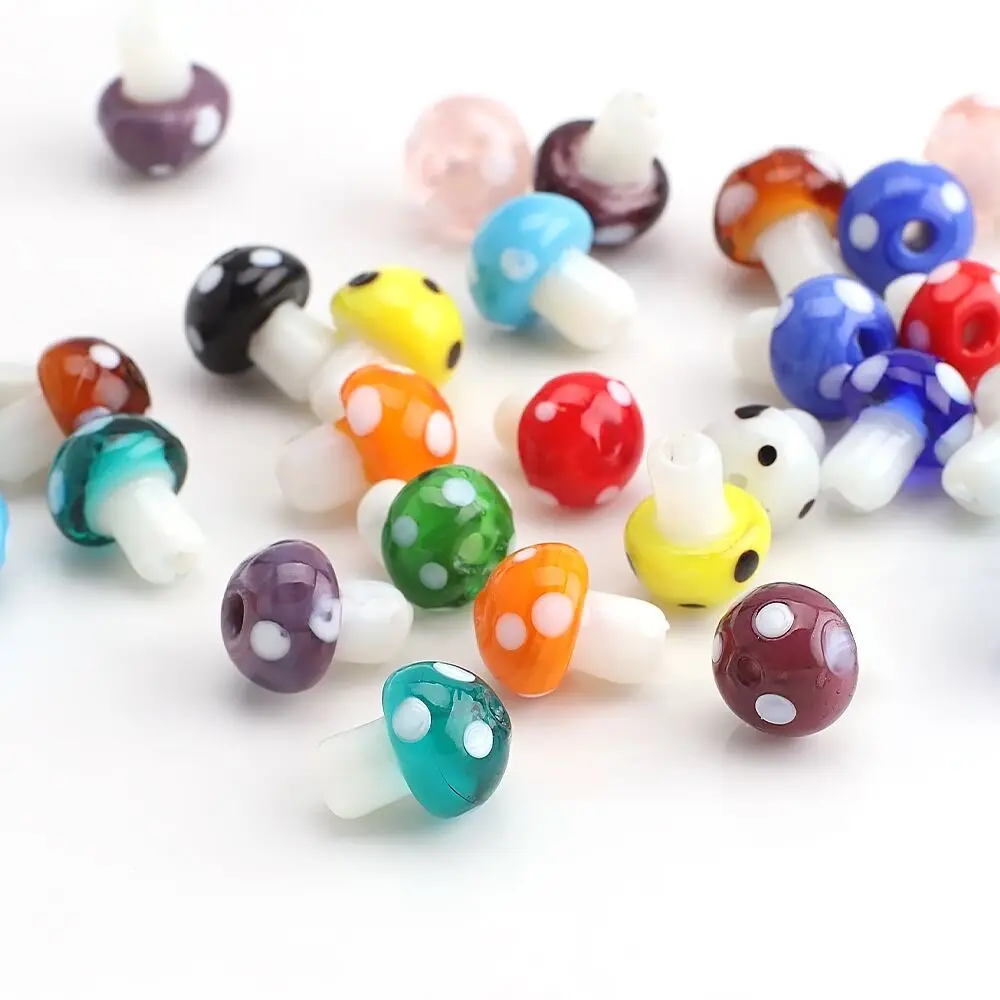 20pcs Mini Mushroom Beads Multicolor Glass Mushroom Loose Beads Handmade  DIY Glass Lighting Mushroom Necklace Earrings Jewelry Accessories