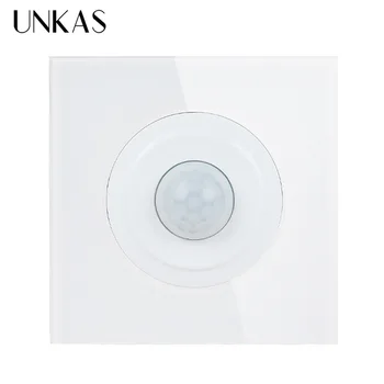 

UNKAS New Arrival Crystal Tempered Glass Panel Human Body Motion Sensor Switch Wall Interruptor Power Light Conmutador