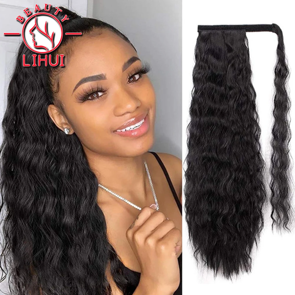 

24inch Kinky Curly Ponytail Long Wave Ponytail Wrap Hair Around Ponytail Clip in Synthetic Hair Extensions Natural Hairpiece