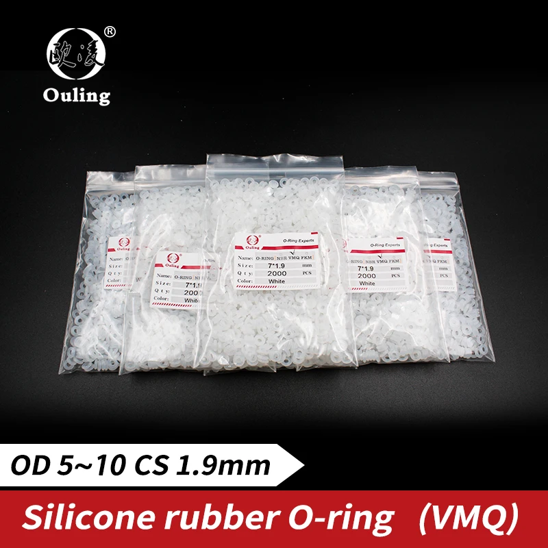 White Silicon wholesale 2000PCS/lot 1.9mm Thickness O-ring Silicone/VMQ OD5/6/7/8/9/10 O Ring Seal Rubber Gasket Ring Washer