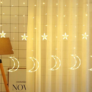 

LED Curtain String Light Star Moon Flash Warm White Multicolor Lamp Plug Models Decorative Night Light for Home Christmas Decor
