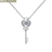 

0.3CT Moissanite 925 Sterling Silver Key Shaped Women's Necklace Pendant Inlaid Diamond Silver Jewelry Necklace Anniversary Gift