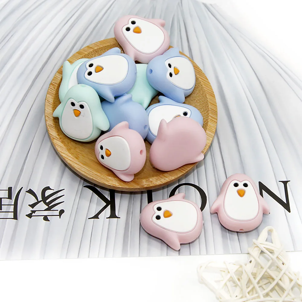 Cute-Idea 5PCs Mini Penguin Baby Animal Silicone Beads Teething Product Food Grade Pacifier Chain Rodent Toys Accessories gifts 4