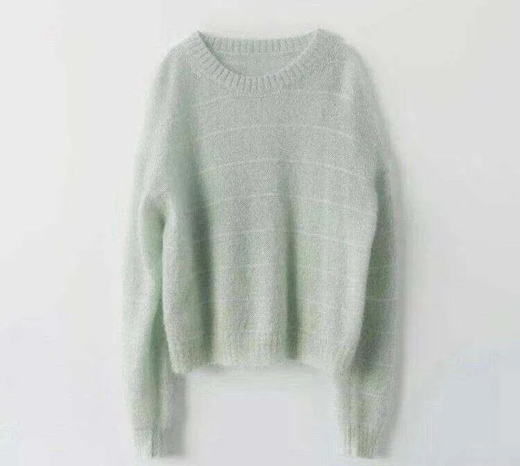 Женский свитер осенний и зимний шерстяной свитер из мохера свободный свитер с круглым вырезом тонкий свитер