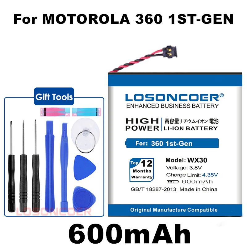 

LOSONCOER WX30 600mAh SNN5951A High Capacity Battery For Motorola Moto 360 1st-Gen 2014 Smart Watch Batteries+Quick Arrive