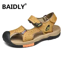 Мужские сандалии из натуральной кожи; пляжные сандалии Летние тапочки Для мужчин повседневная обувь для отдыха на природе мужские туфли Высокое качество