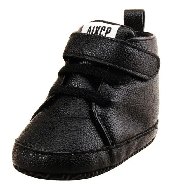 Nieuwe Aankomst Pasgeboren Schoenen Eerste Walker, искусственная кожа, осень зима, для маленьких мальчиков и девочек, мягкая подошва, парусиновые кроссовки 0-18 месяцев - Цвет: Zwart