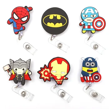 

Cartoon American Big Hero Pattern Plastic Badge Reel Holder Elastic Name Card Simple & Easy To Use For Nurse & Students