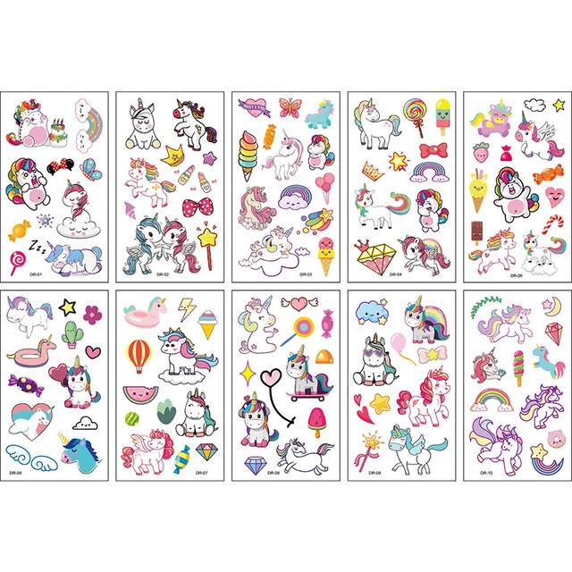 10Pcs/lot Cartoon Tattoo Stickers Children Hands Arm Unicorn Temporary Fake Tattoos Kids Birthday Party Decorations DIY Body Art unicorn4