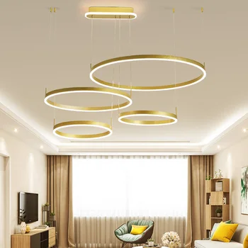 

suspended acrylic gold Round led chandelier hanging Modern pendent lights ceiling lamps chandeliers light lamp kitchen living