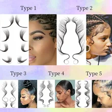 

5 Styles Baby Hair Tattoo Stickers Hair Edges Tattoo Sticker Sleek Edges Bangs Tattoo Sticker