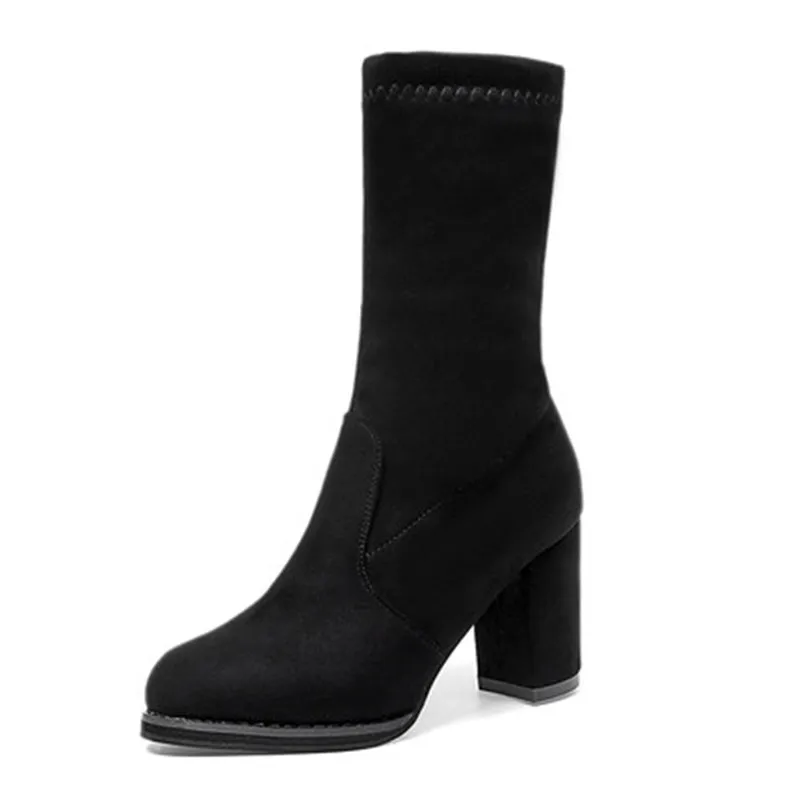 

2019 autumn and winter new women's boots stretch boots thick with suede in the tube Martin boots women