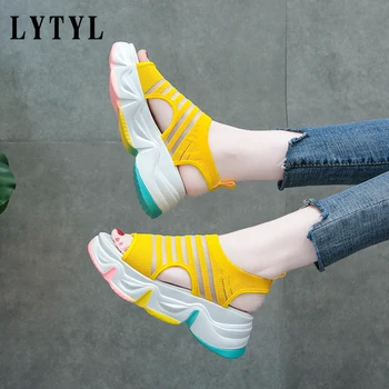 

New Chunky Platform Wedge Women Sandals Summer Beach Open Toe Woman Sandalias Breathable Thick Sole Mujer Casual Footwear E-75