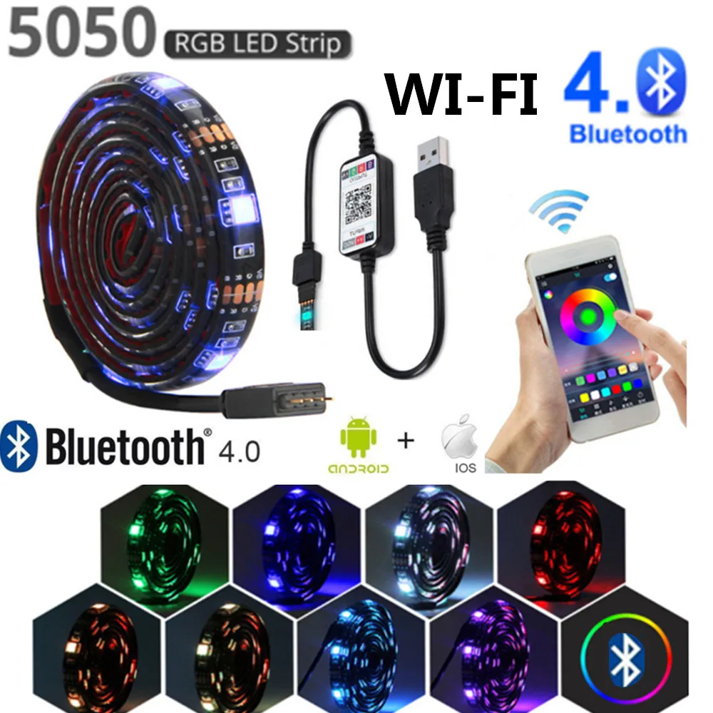 Светодиодная водонепроницаемая лента RGB SMD5050 с Wi Fi гибкая неоновая светильник ПА