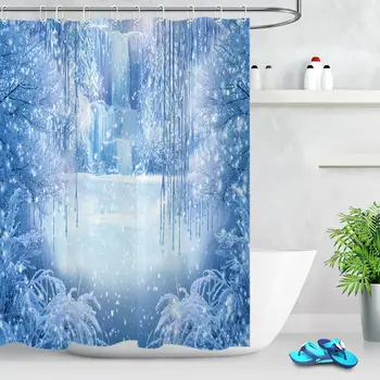 

Fantasy Ice World Forest Waterfall Bathroom Shower Curtain Set Waterproof Fabric